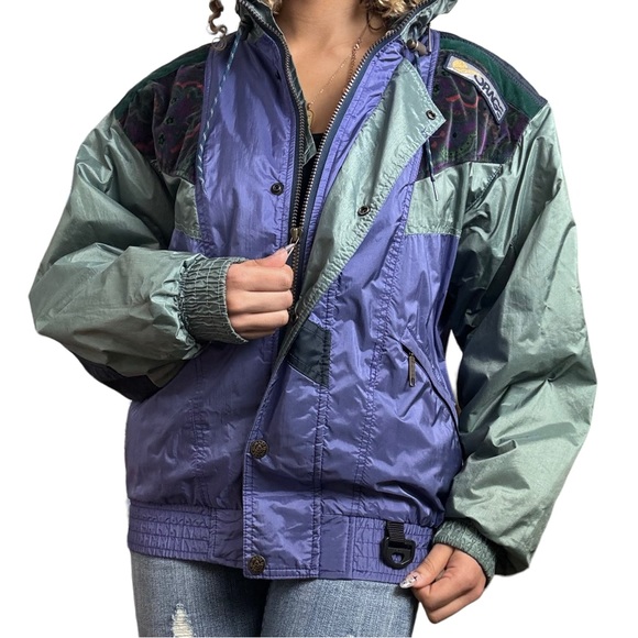 Vintage 80s 90s Orage Patchwork Multi Textured Full Zip Ski Jacket Small - Picture 7 of 15